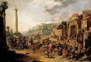 GRAFF, Anton A market in an Italianate harbour with Diogenes in search of an honest man oil painting on canvas